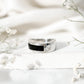 Classic Moissanite Mens Wedding Band with Black Enamel