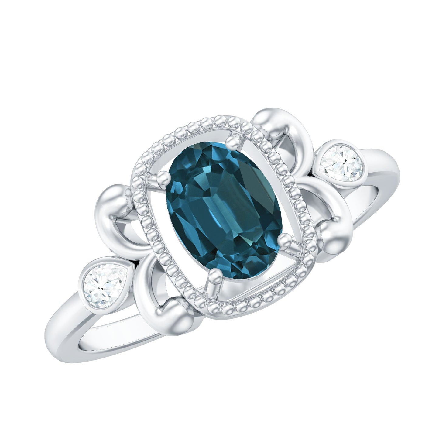 Anillo de compromiso Art Déco de topacio azul de Londres y diamante