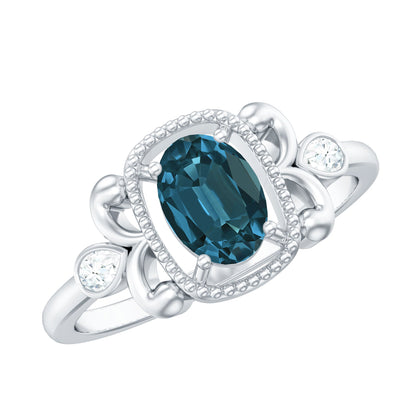 Anillo de compromiso Art Déco de topacio azul de Londres y diamante
