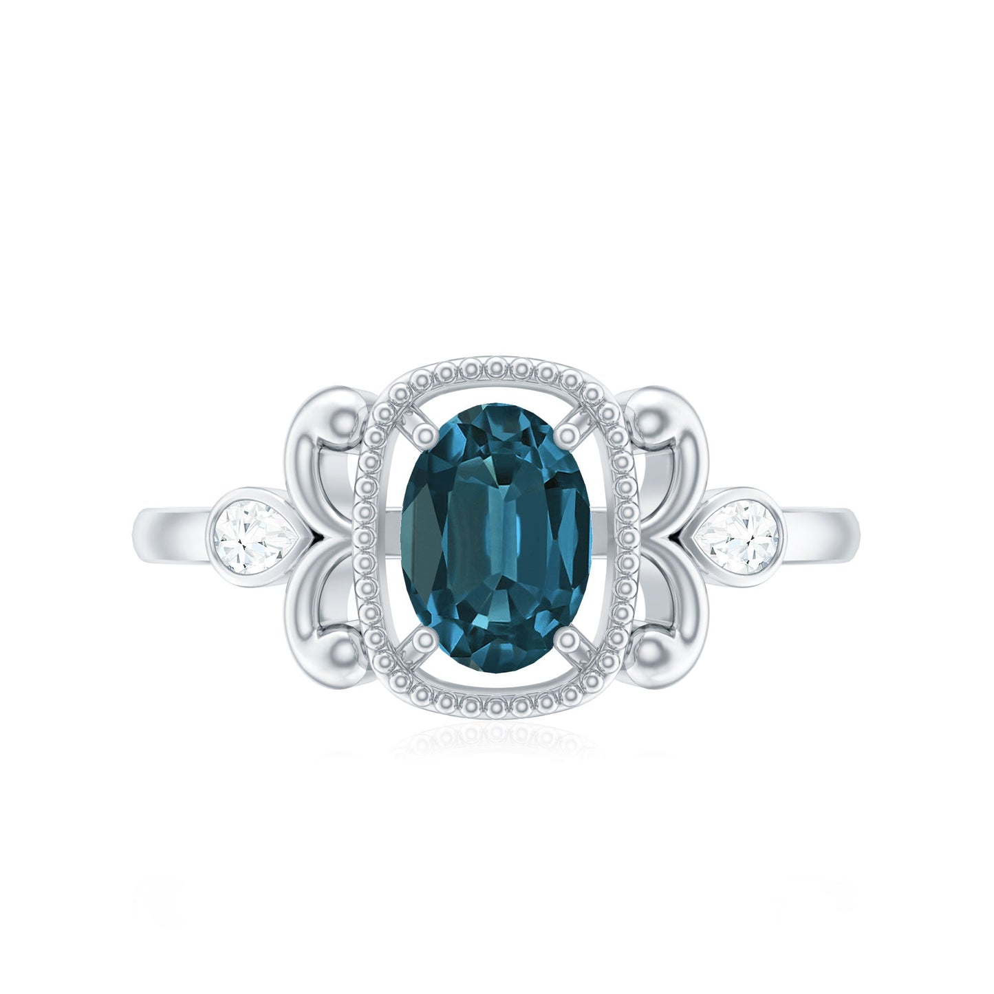 Anillo de compromiso Art Déco de topacio azul de Londres y diamante