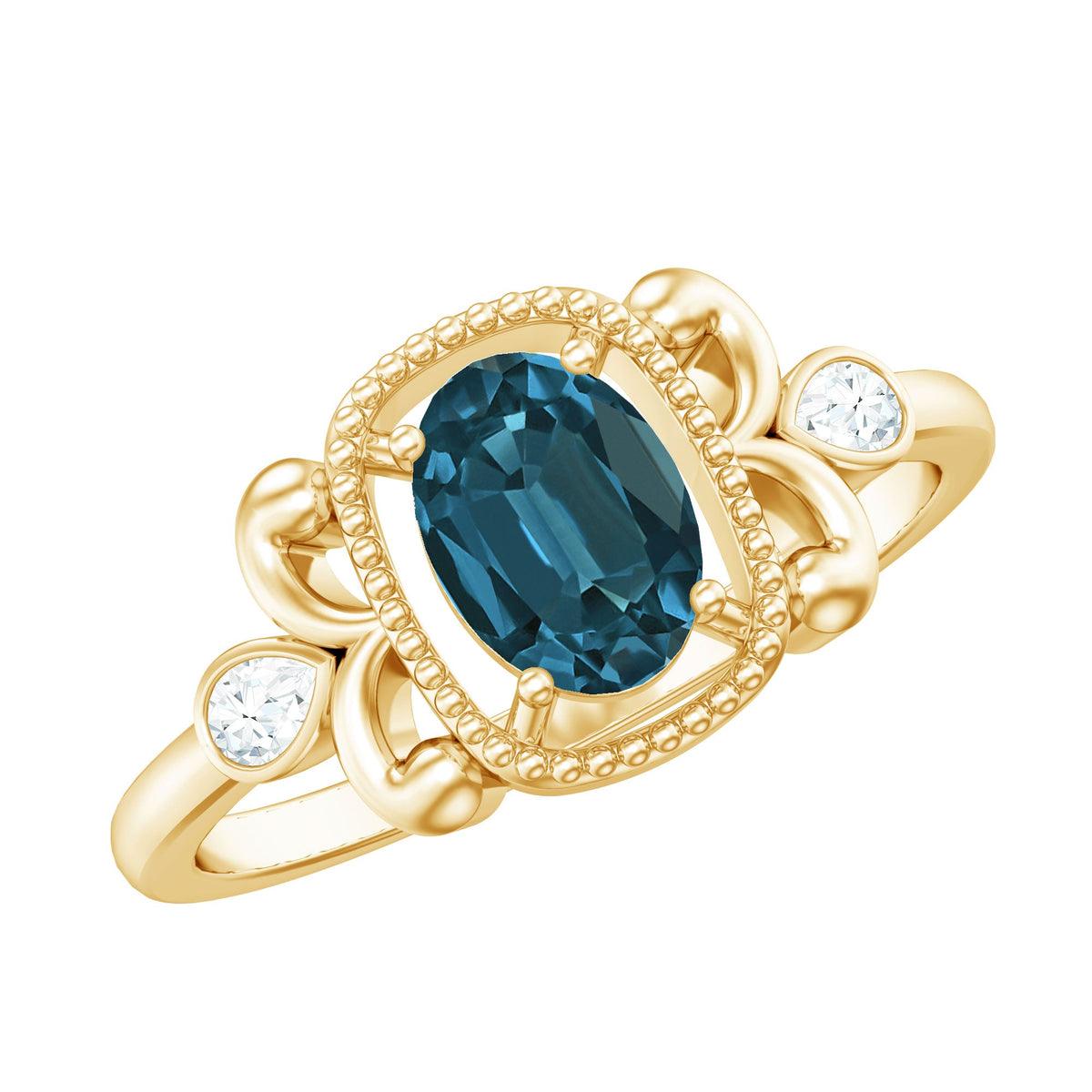 Anillo de compromiso Art Déco de topacio azul de Londres y diamante