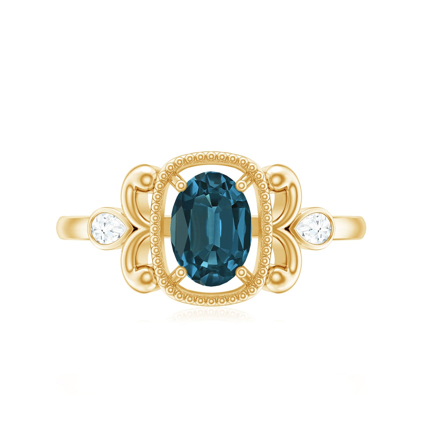 Anillo de compromiso Art Déco de topacio azul de Londres y diamante