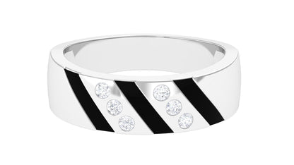 Natural Diamond Mens Wedding Band with Black Enamel