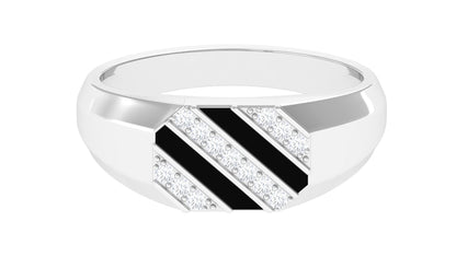 Classic Diamond Mens Engagement Ring with Black Enamel