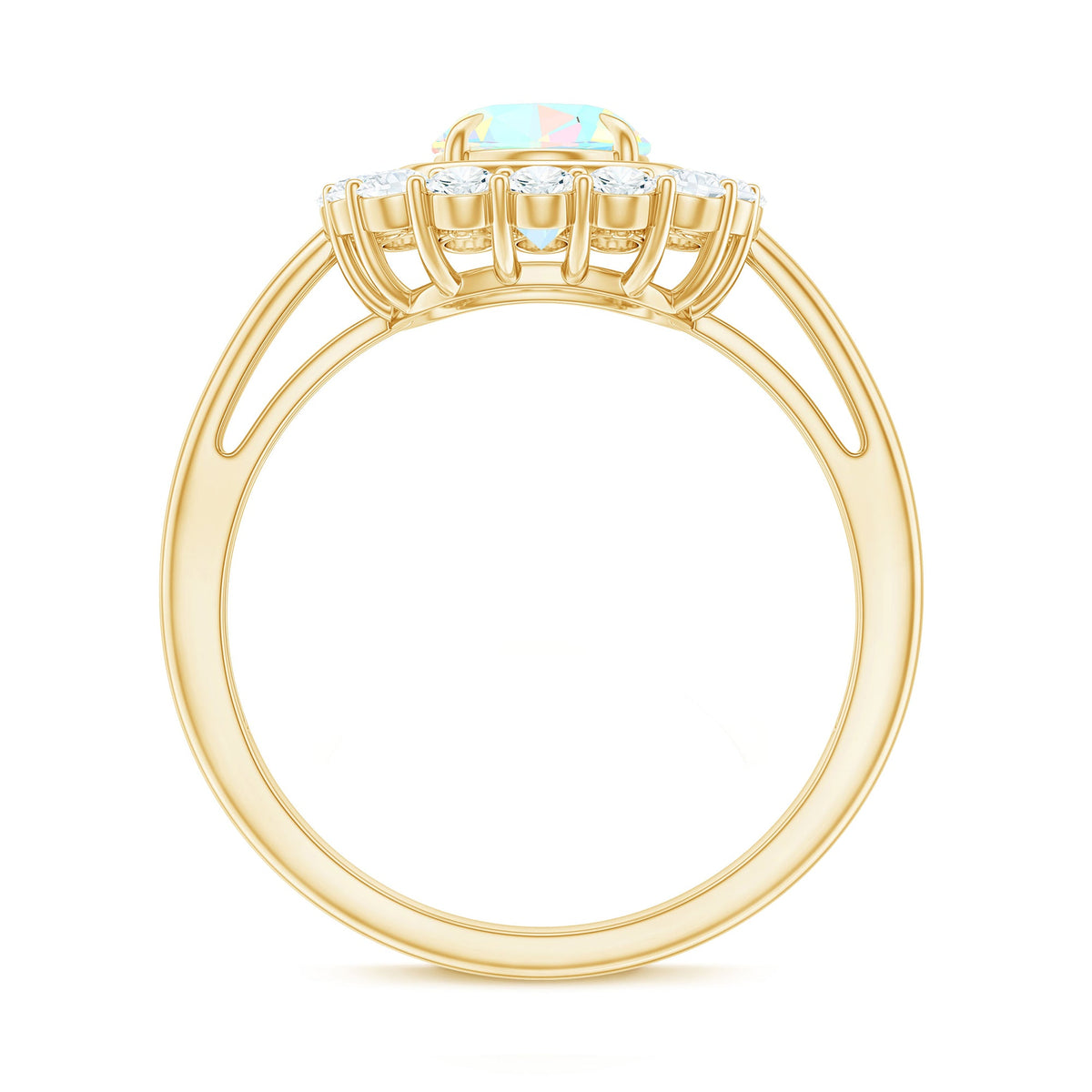1.2 Carat Oval Cut Ethiopian Opal Halo Engagement Ring with Moissanite
