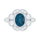 Real Oval London Blue Topaz Vintage Engagement Ring with Diamond
