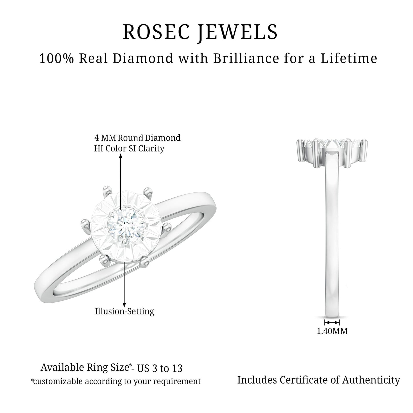Anillo de Promesa de Diamante Natural con Engaste de Ilusión