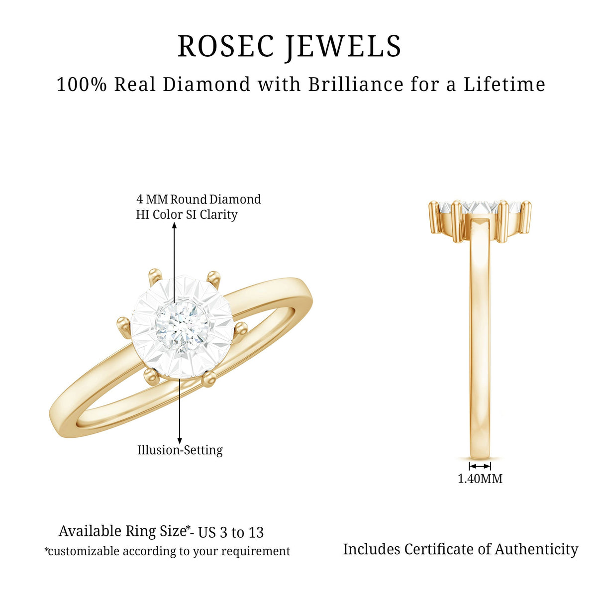Anillo de Promesa de Diamante Natural con Engaste de Ilusión
