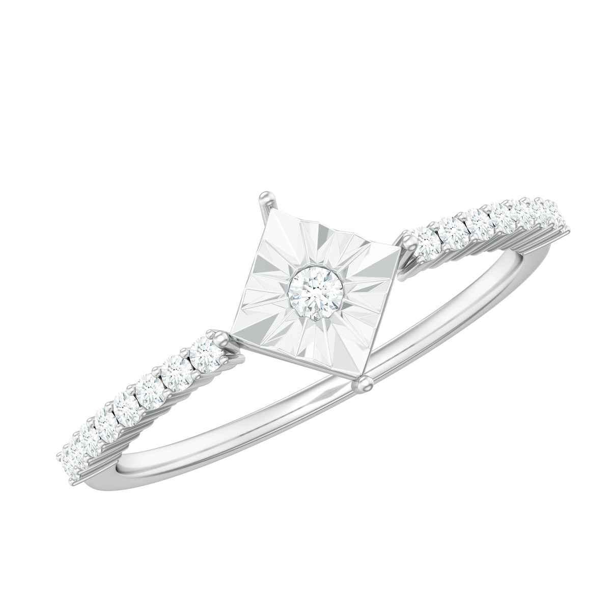 Anillo de promesa de diamante auténtico en engaste de ilusión