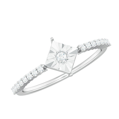 Anillo de promesa de diamante auténtico en engaste de ilusión