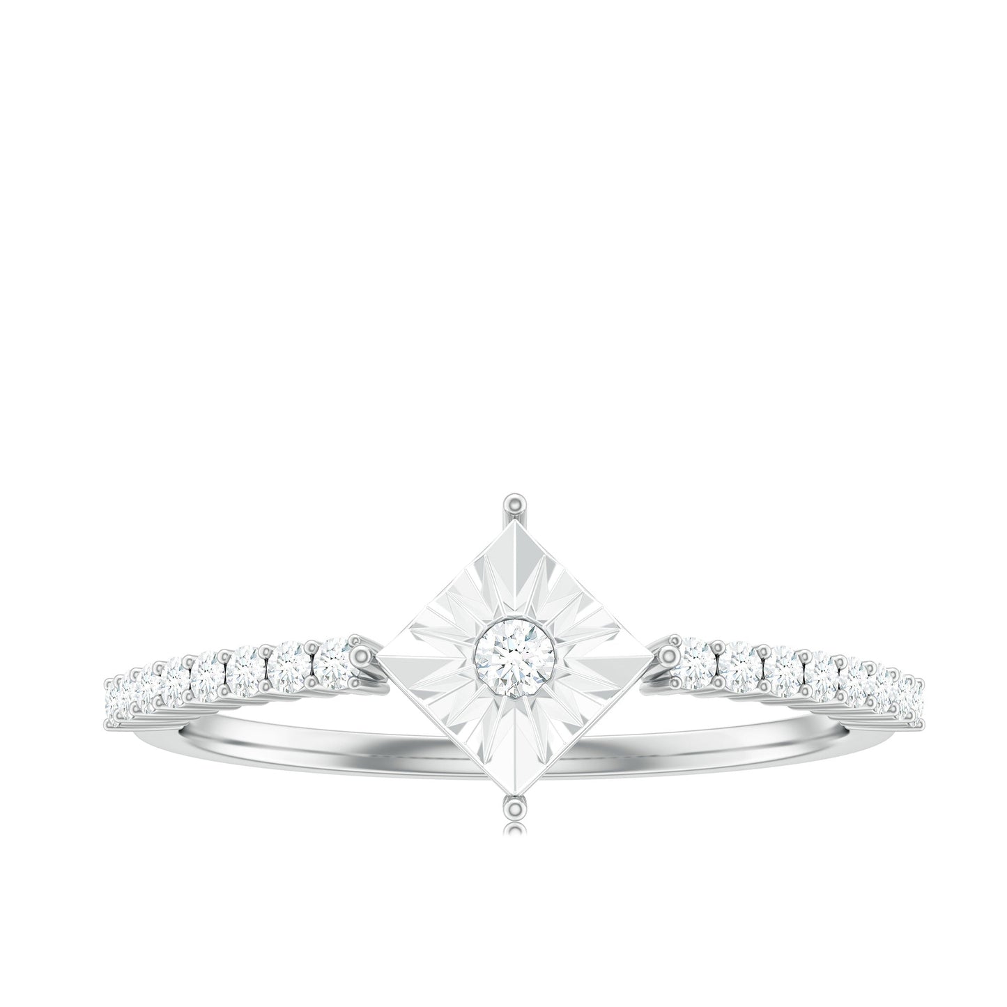 Anillo de promesa de diamante auténtico en engaste de ilusión