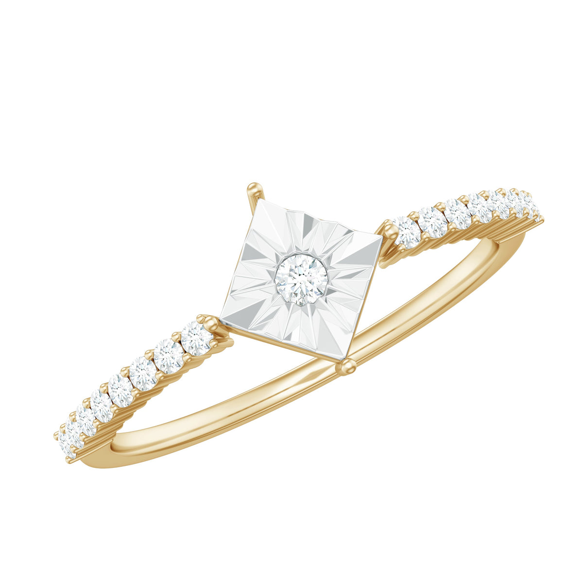 Anillo de promesa de diamante auténtico en engaste de ilusión