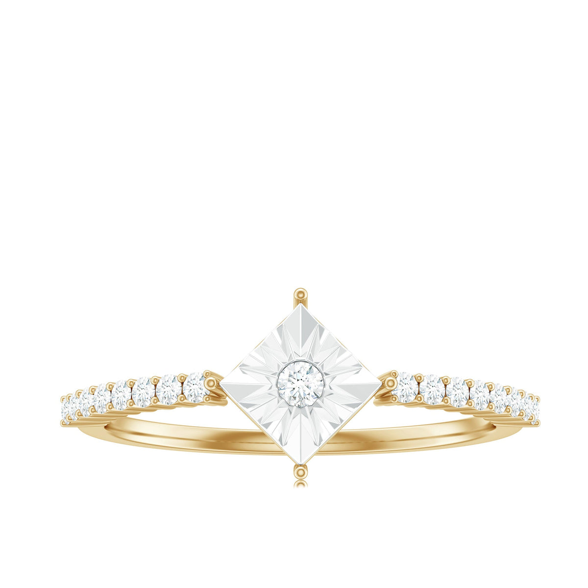 Anillo de promesa de diamante auténtico en engaste de ilusión