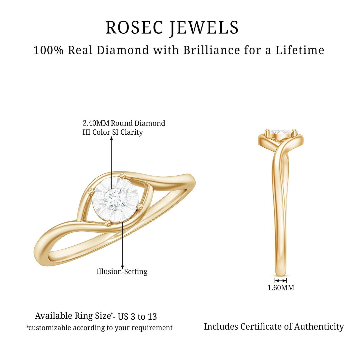 Anillo de promesa minimalista de diamante real certificado para mujer
