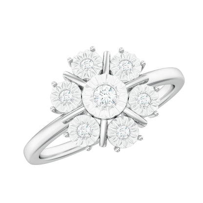 Anillo de compromiso de diamantes naturales en racimo con montura de ilusión