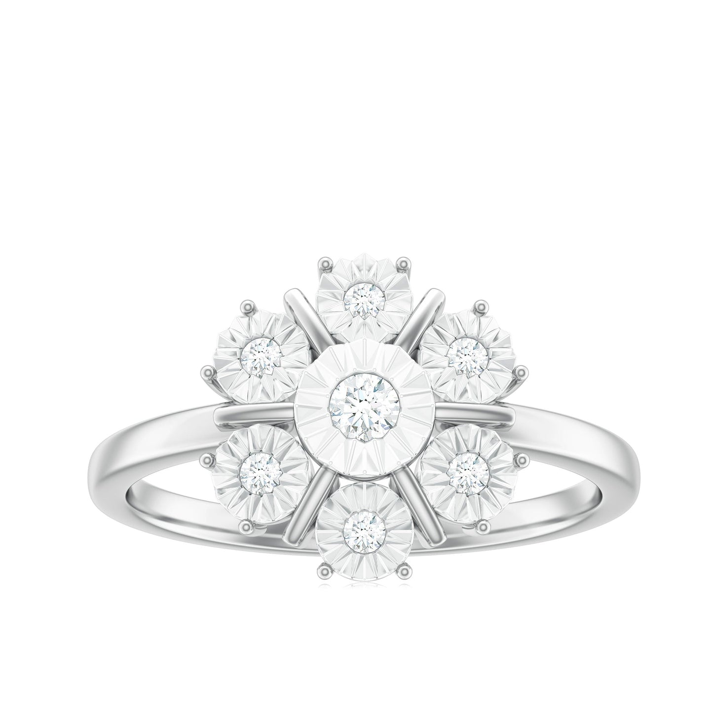 Anillo de compromiso de diamantes naturales en racimo con montura de ilusión