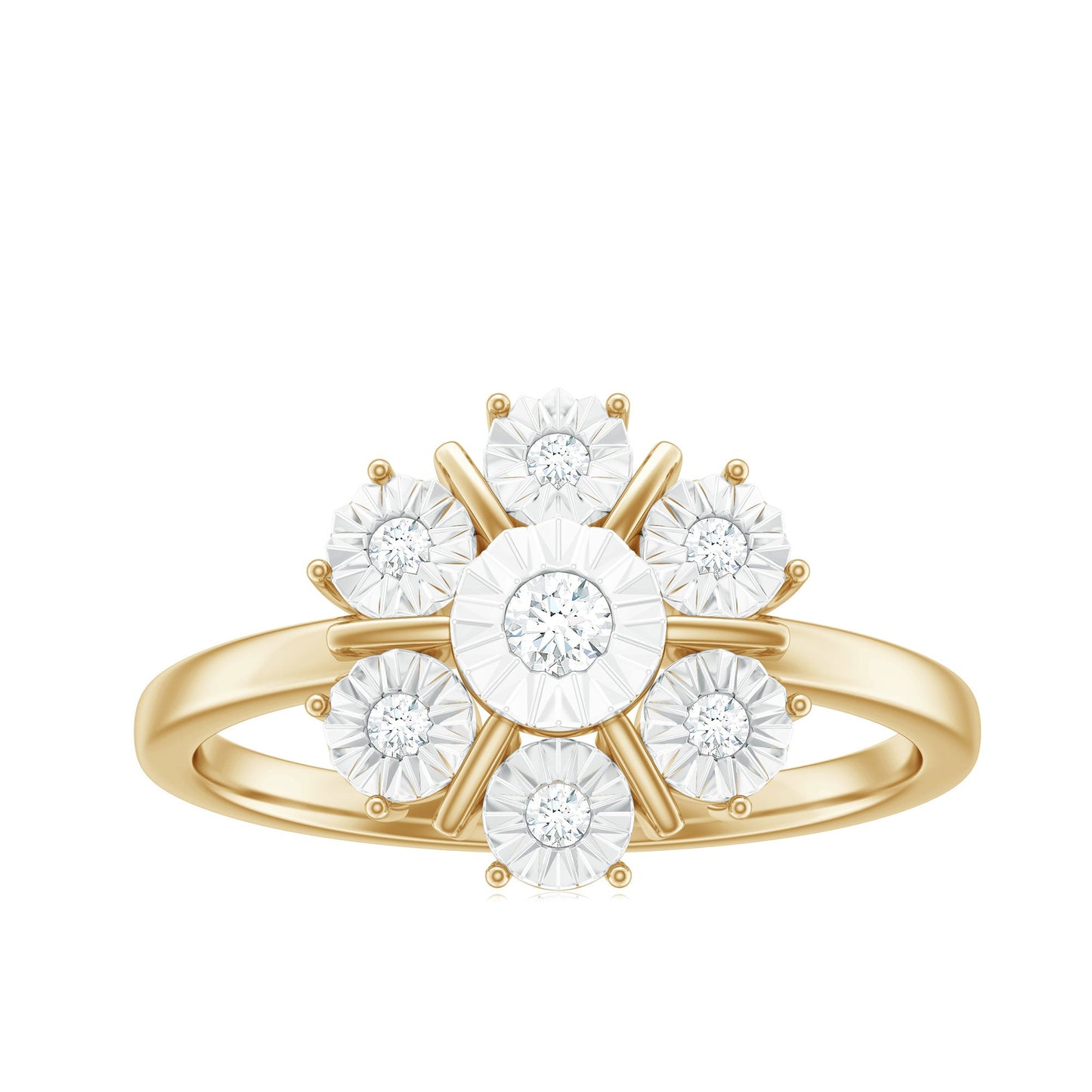 Anillo de compromiso de diamantes naturales en racimo con montura de ilusión