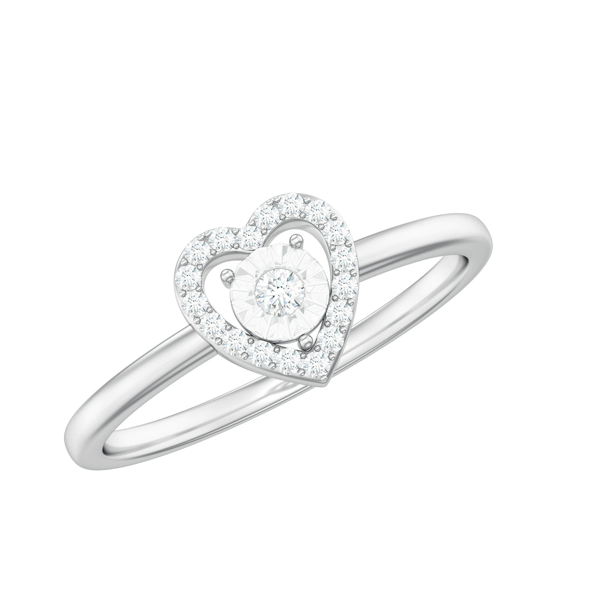 Anillo de Compromiso de Corazón de Diamante Auténtico Certificado