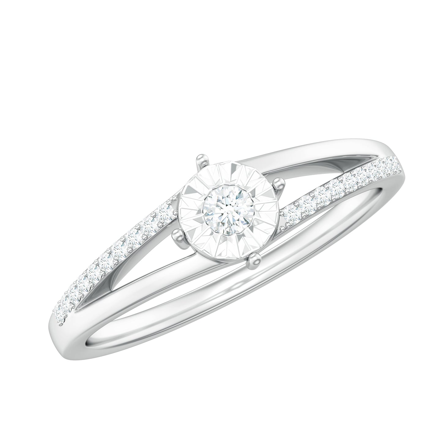 Anillo de compromiso de diamante natural con vástago dividido