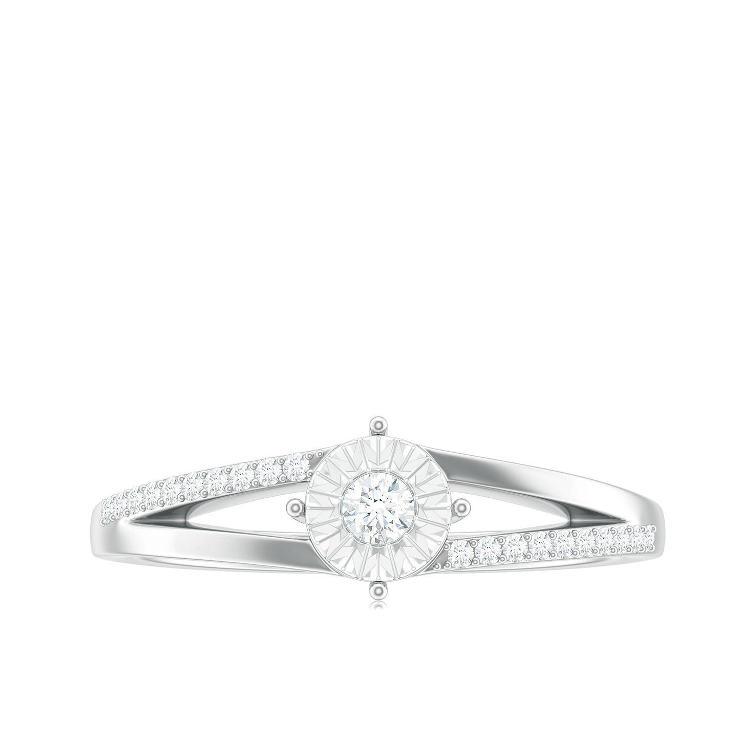 Anillo de compromiso de diamante natural con vástago dividido