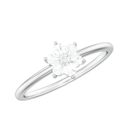 Anillo de oro con diamante en forma de flor y certificado