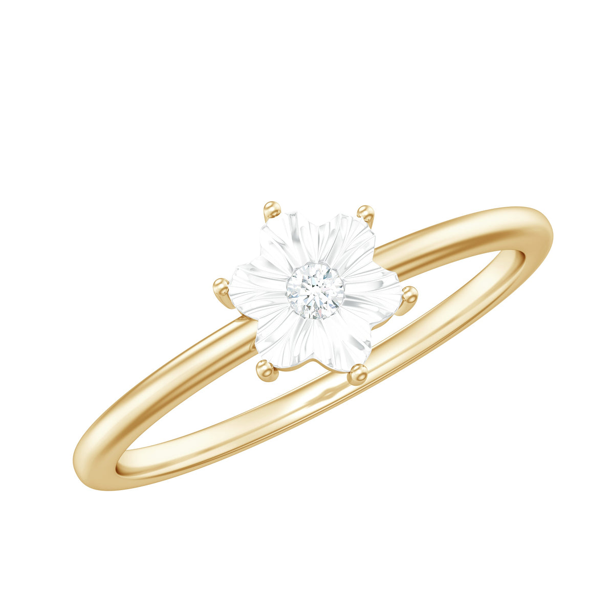 Anillo de oro con diamante en forma de flor y certificado