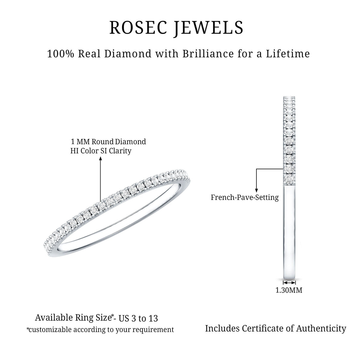 Certified Diamond Half Eternity Ring in Pave Setting