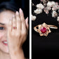 Natural 0.6 Carat Ruby Flower Engagement Ring with Diamond Bypass Shank