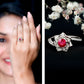 Natural 0.6 Carat Ruby Flower Engagement Ring with Diamond Bypass Shank
