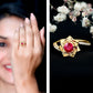 Natural 0.6 Carat Ruby Flower Engagement Ring with Diamond Bypass Shank