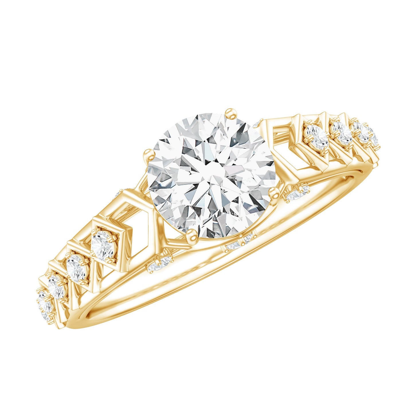 Anillo de compromiso art déco con moissanita certificada de talla redonda