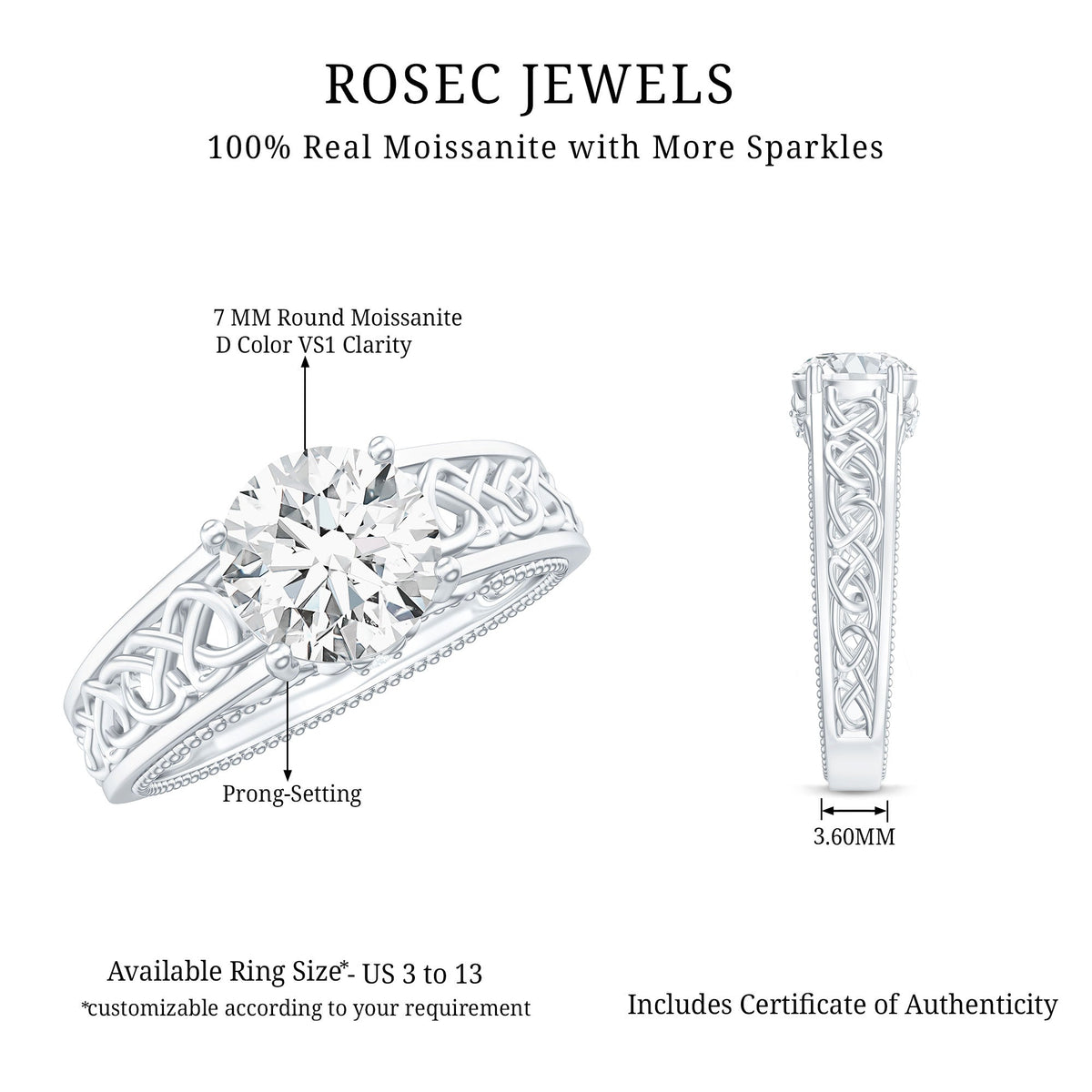 Moissanite Vintage Style Engagement Ring with Celtic Details