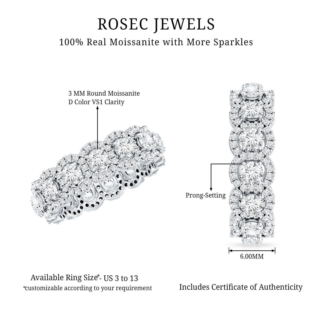 Certified Moissanite Statement Wedding Band for Women
