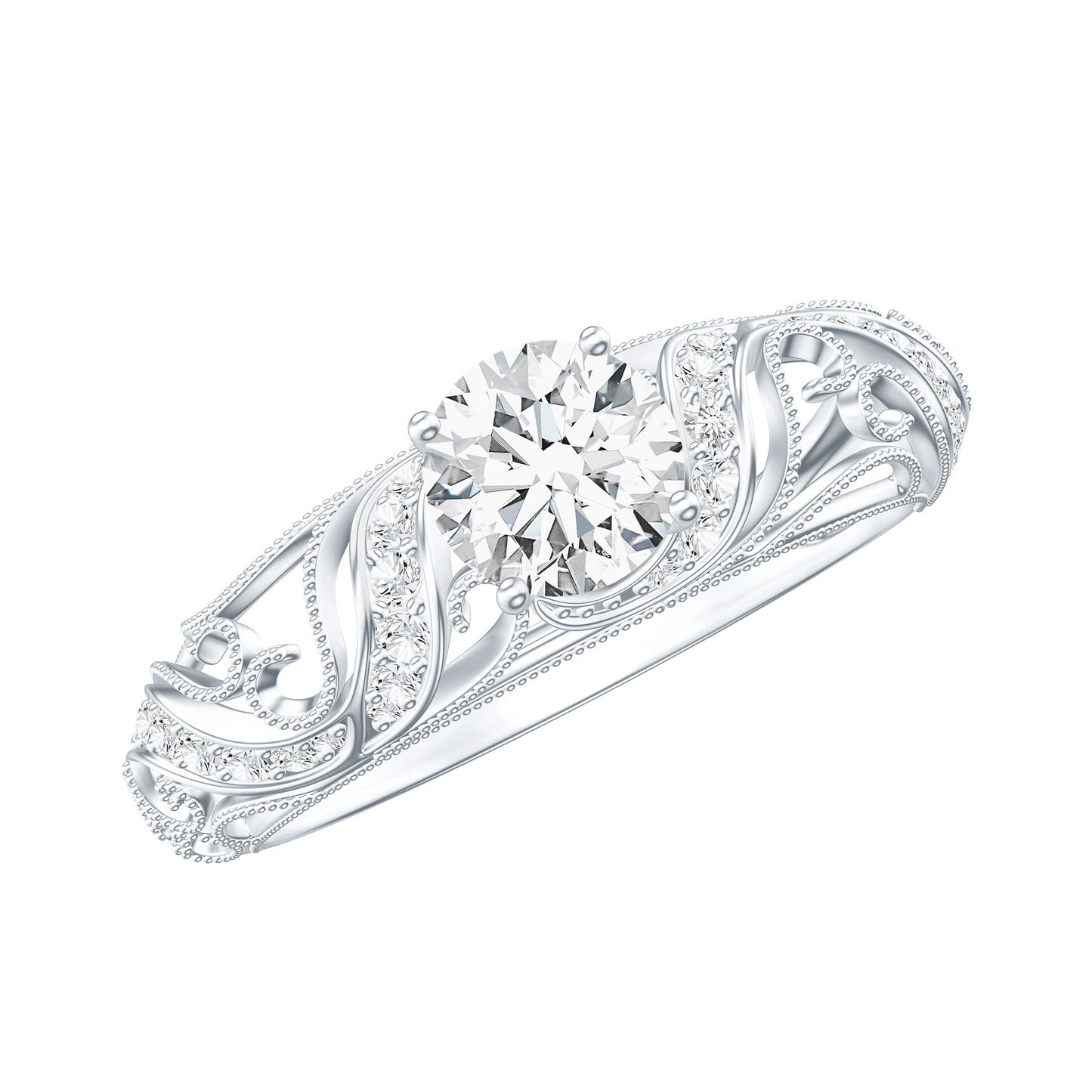 Anillo de compromiso de moissanita de 0,98 quilates de inspiración vintage para mujer
