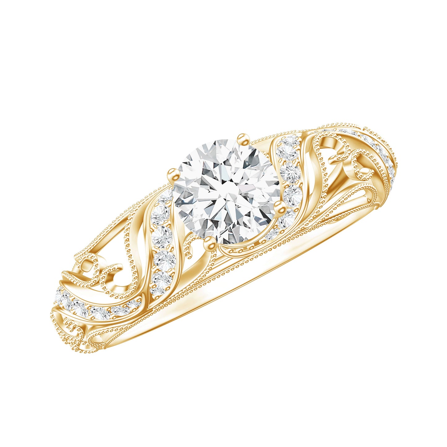 Anillo de compromiso de moissanita de 0,98 quilates de inspiración vintage para mujer