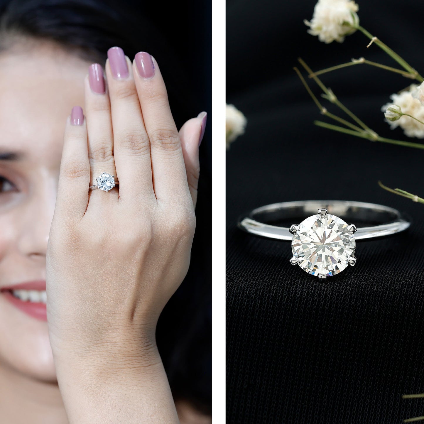 Anillo de compromiso solitario de moissanita talla brillante de 2 CT con certificado