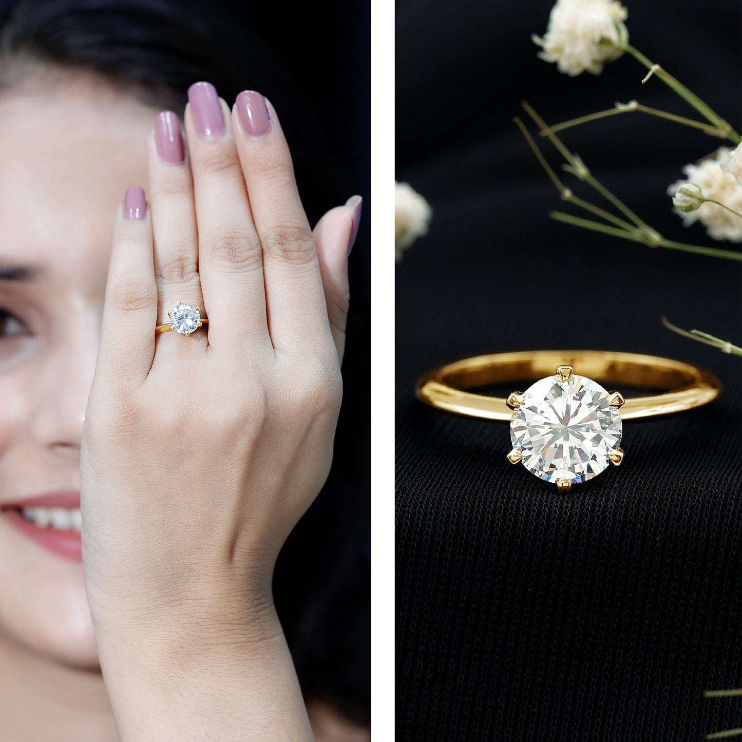 Anillo de compromiso solitario de moissanita talla brillante de 2 CT con certificado