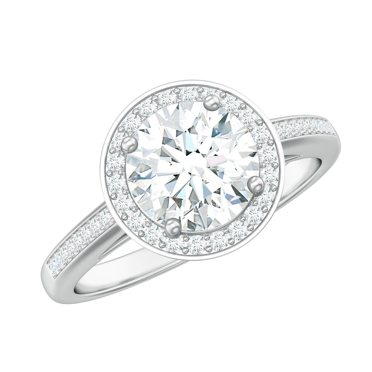 Anillo de compromiso de moissanita redonda con halo y certificado