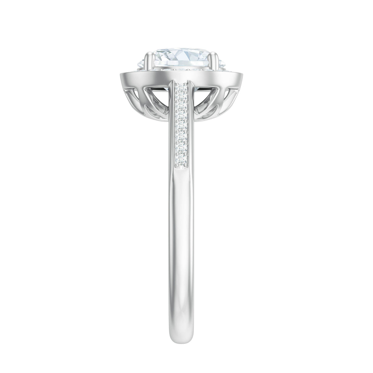 Anillo de compromiso de moissanita redonda con halo y certificado