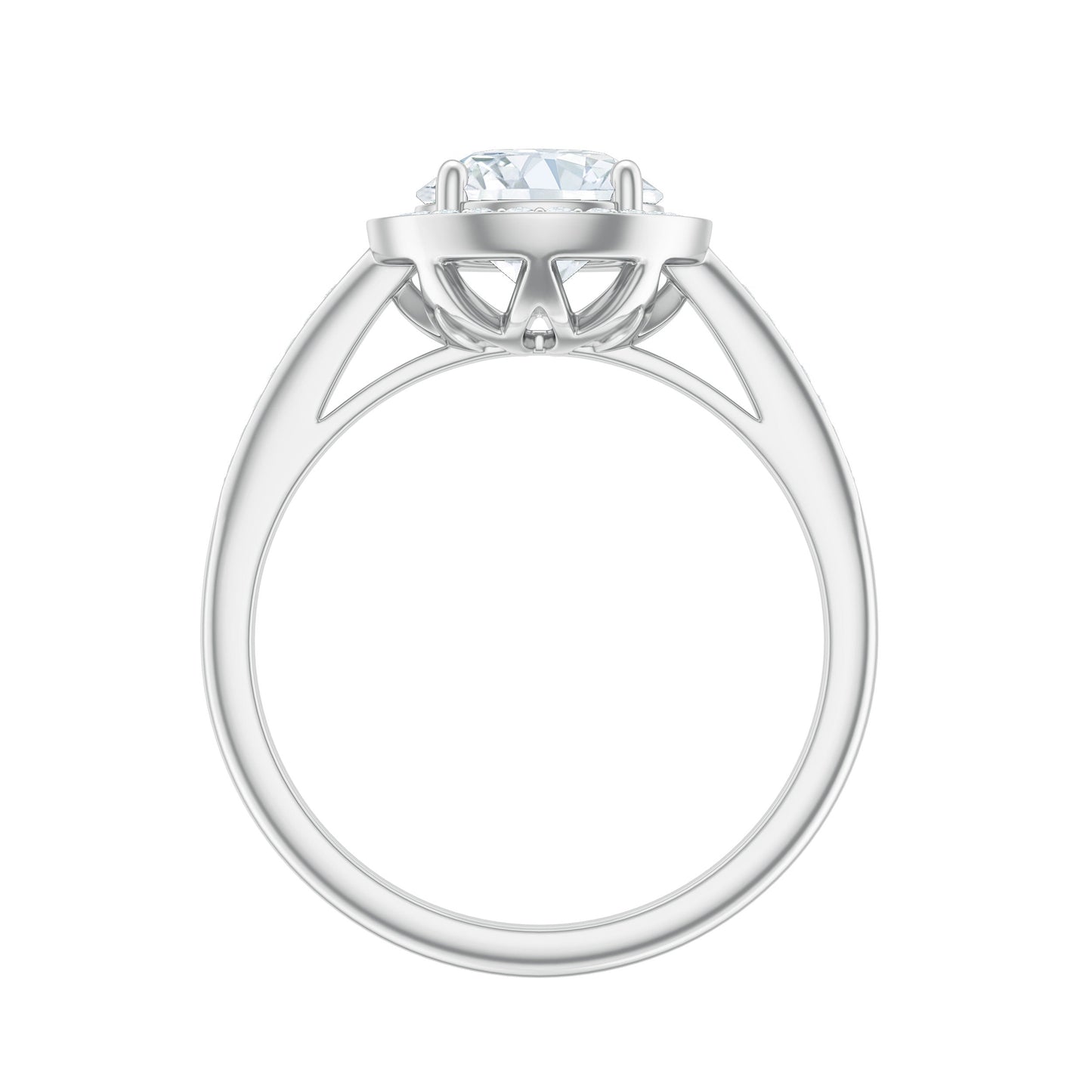 Anillo de compromiso de moissanita redonda con halo y certificado