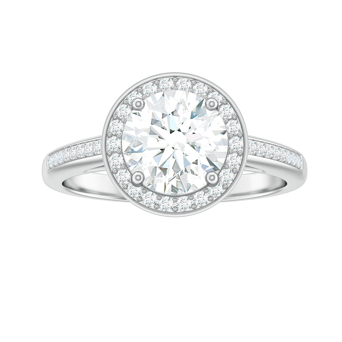 Anillo de compromiso de moissanita redonda con halo y certificado