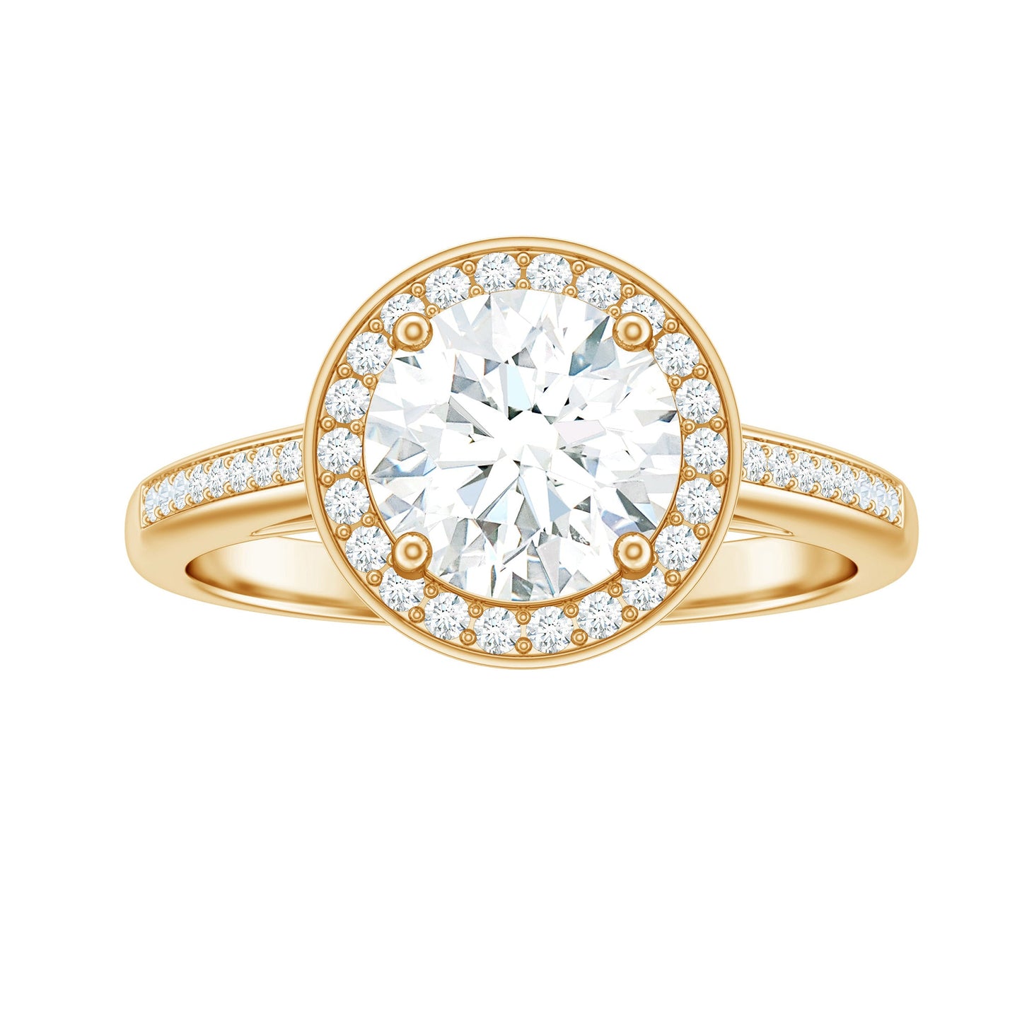 Anillo de compromiso de moissanita redonda con halo y certificado