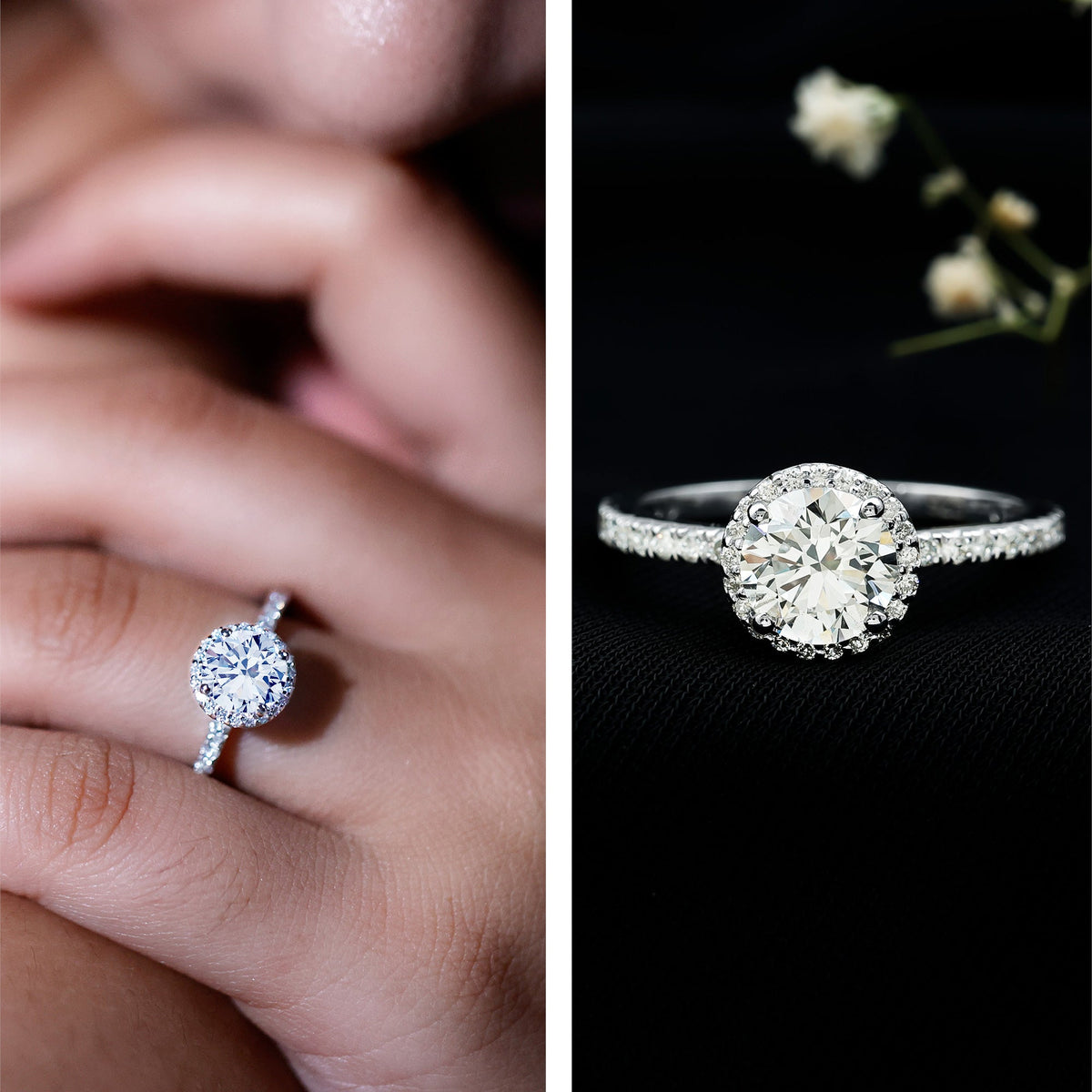 Anillo de compromiso con halo de moissanita certificada para ella