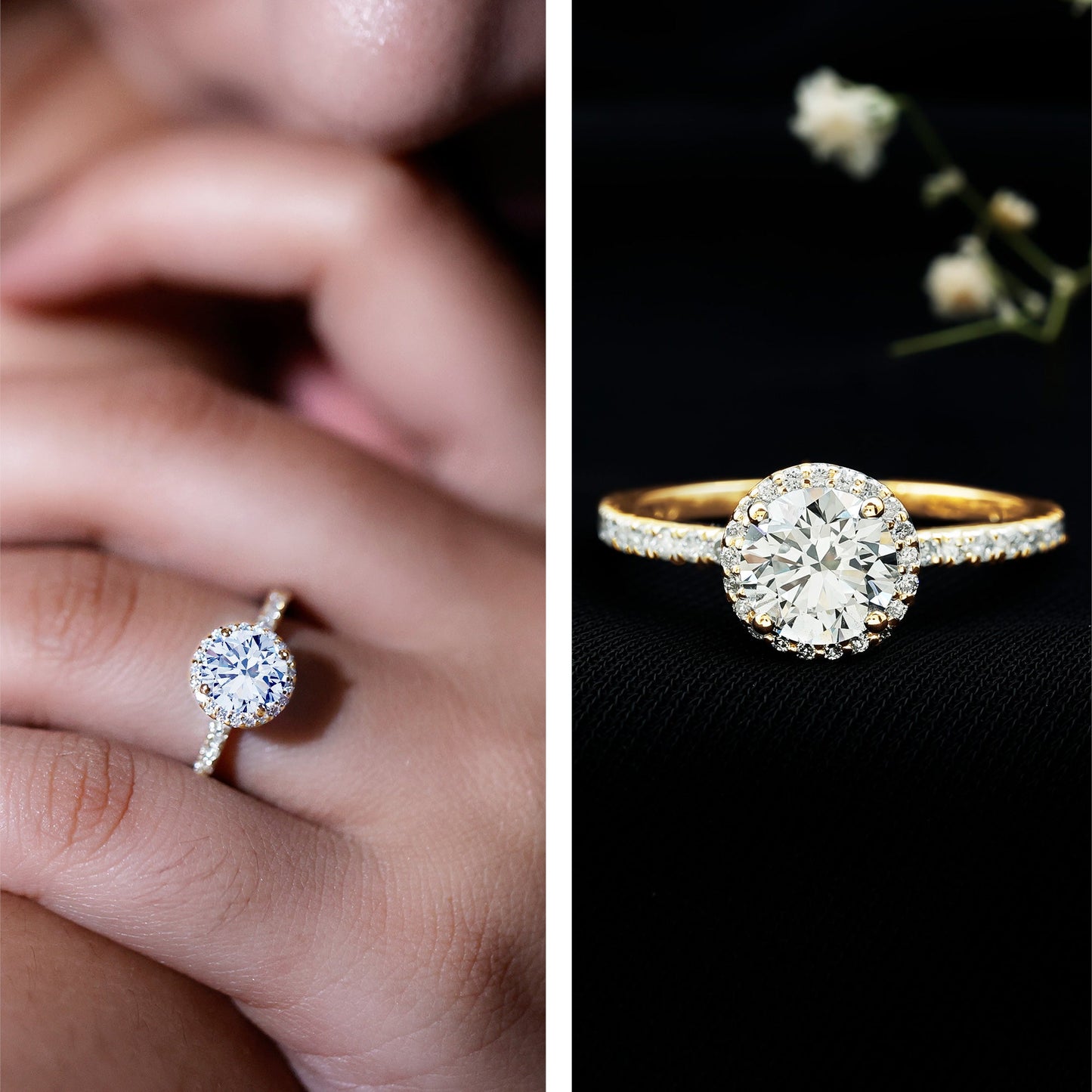 Anillo de compromiso con halo de moissanita certificada para ella