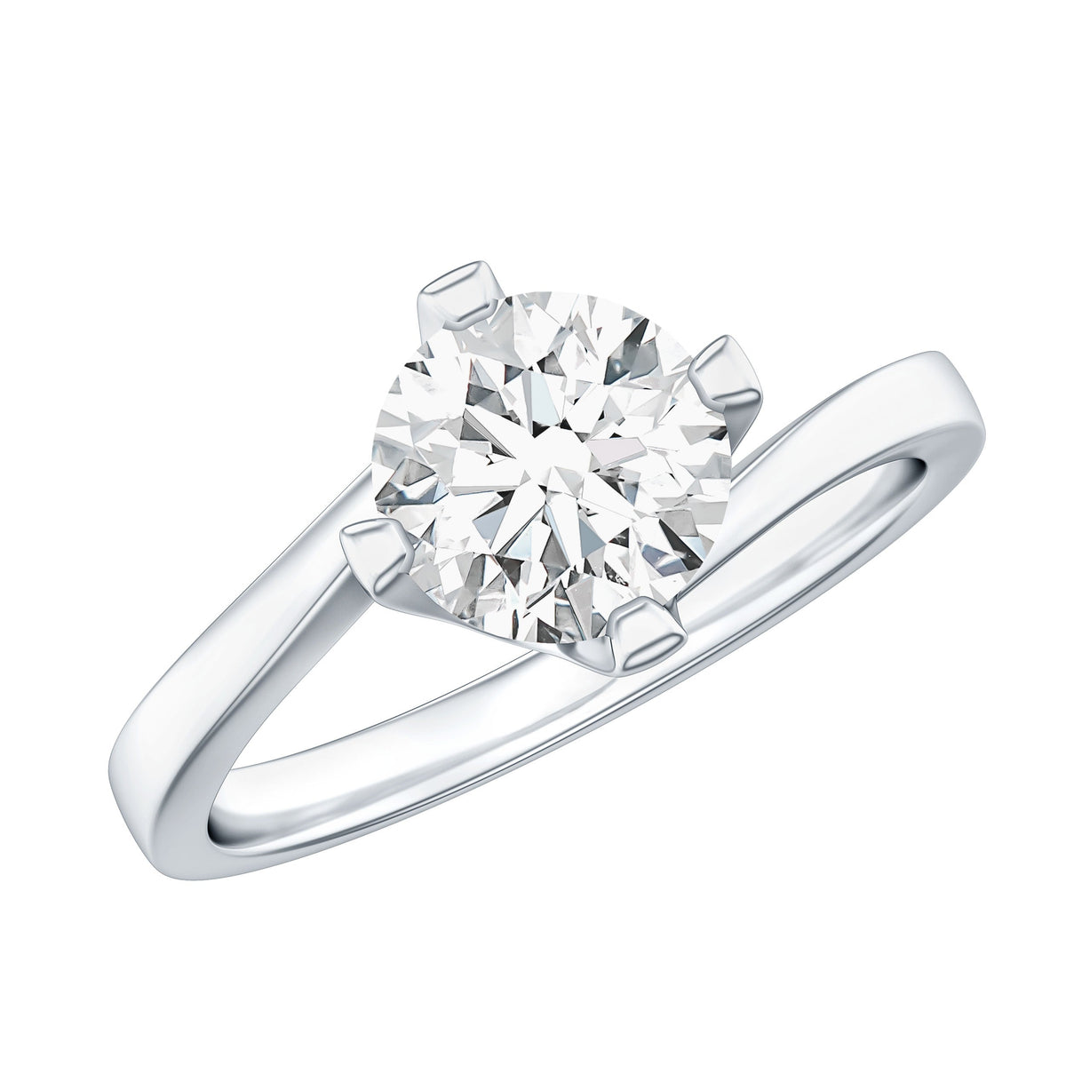 Certified Moissanite Solitaire Engagement Ring in Bypass Shank