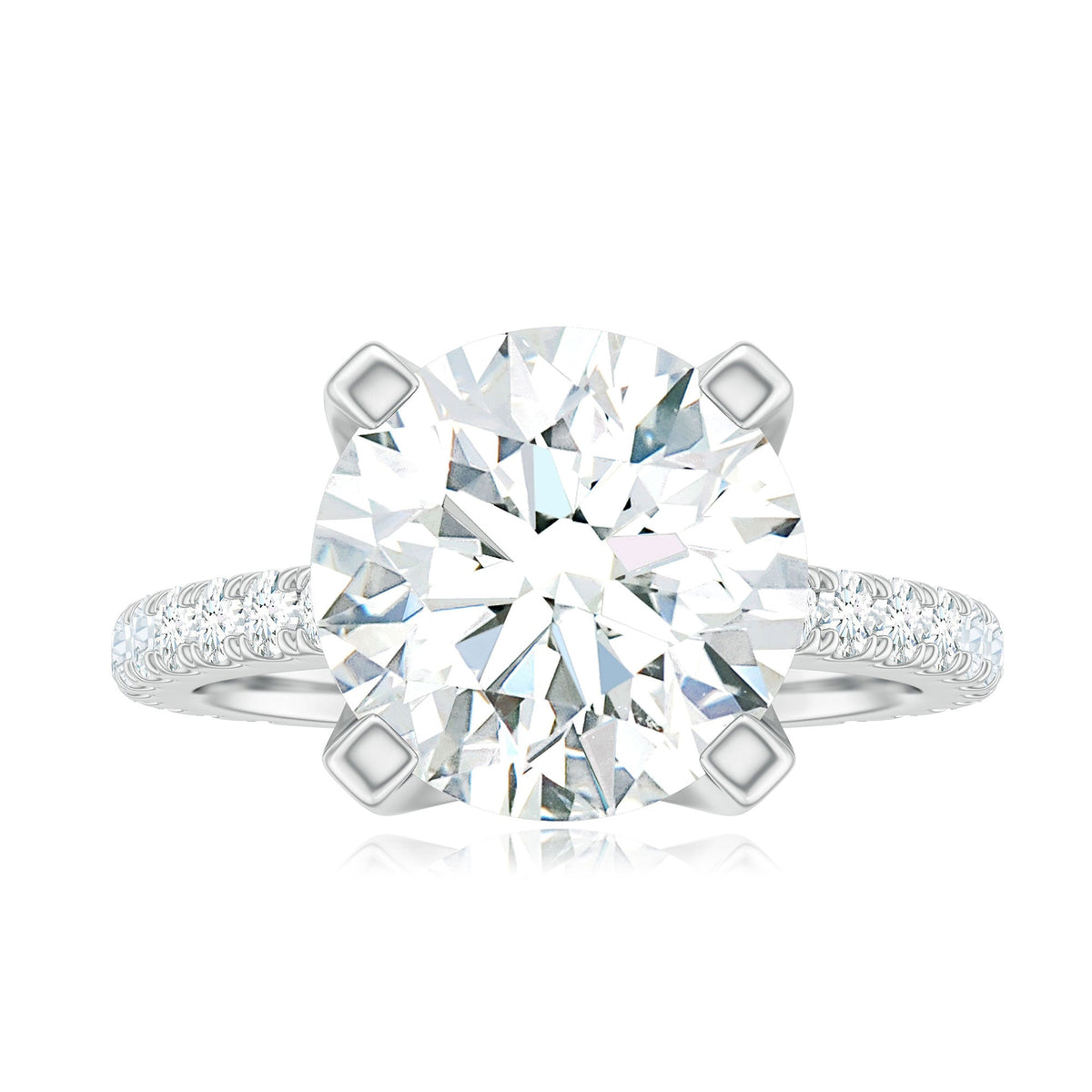 Round 4.4 Carat Moissanite Solitaire Engagement Ring with Side Stones