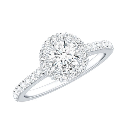 Anillo de compromiso clásico de moissanita con halo