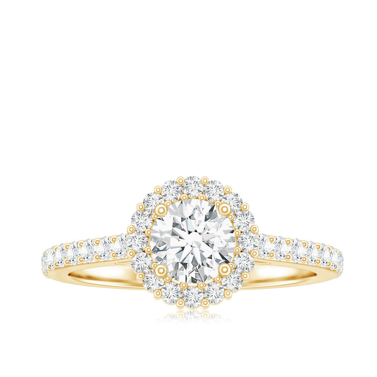 Anillo de compromiso clásico de moissanita con halo