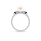 7.4 Carat White Pearl and Sapphire 3 Stone Engagement Ring with Diamond