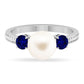 7.4 Carat White Pearl and Sapphire 3 Stone Engagement Ring with Diamond